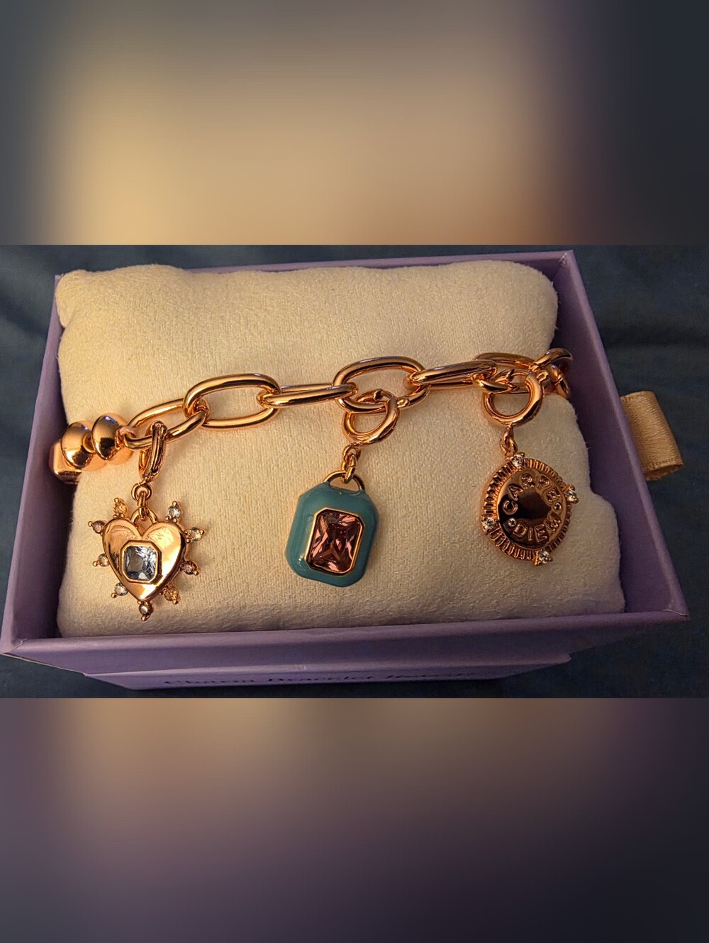 BP Rose Gold Link Charm Bracelet -Carpe Diem